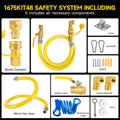 Manguera gas 3/4x48pulg kit seguridad cocina comercial