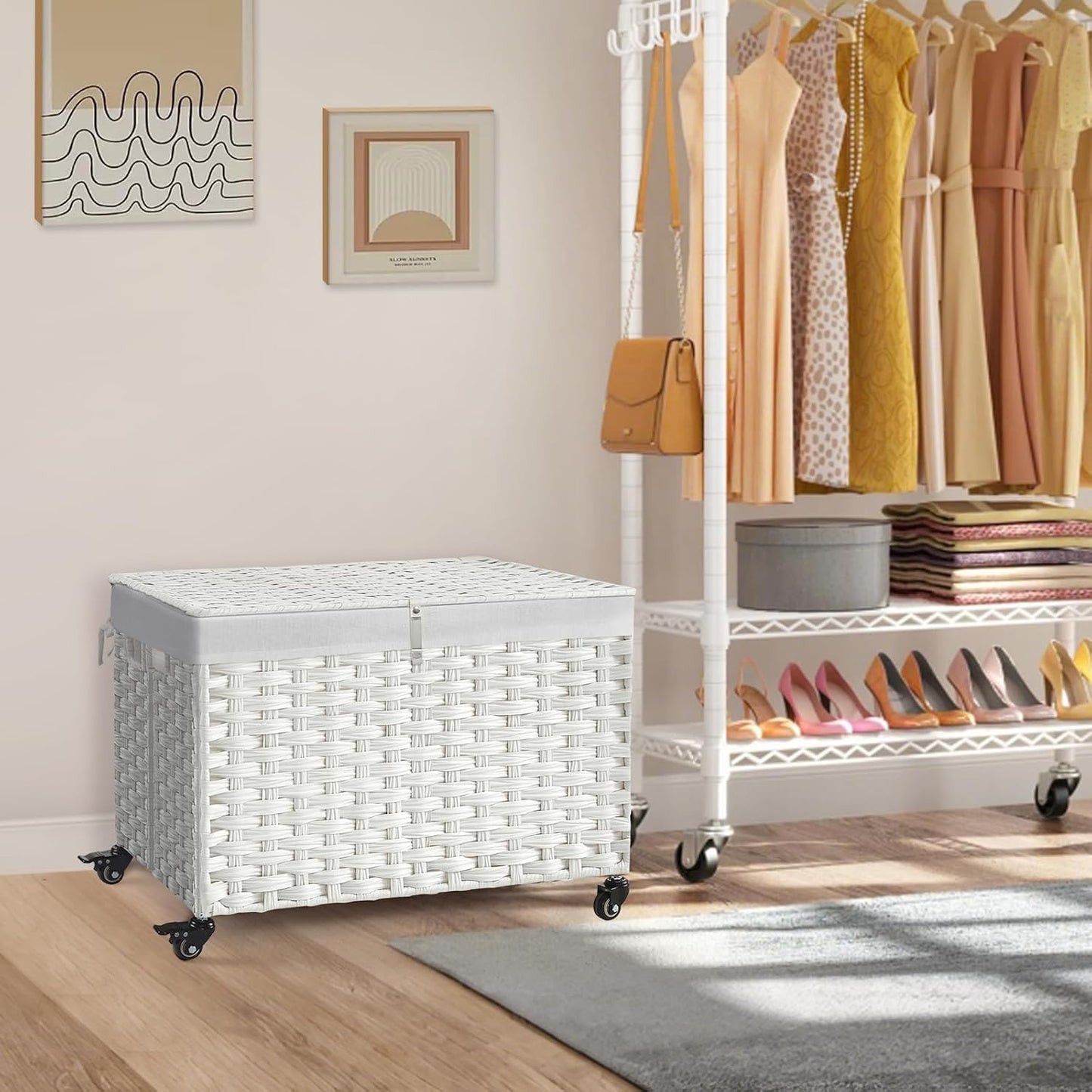 Cesta almacenamiento ratán 180L con ruedas plegable