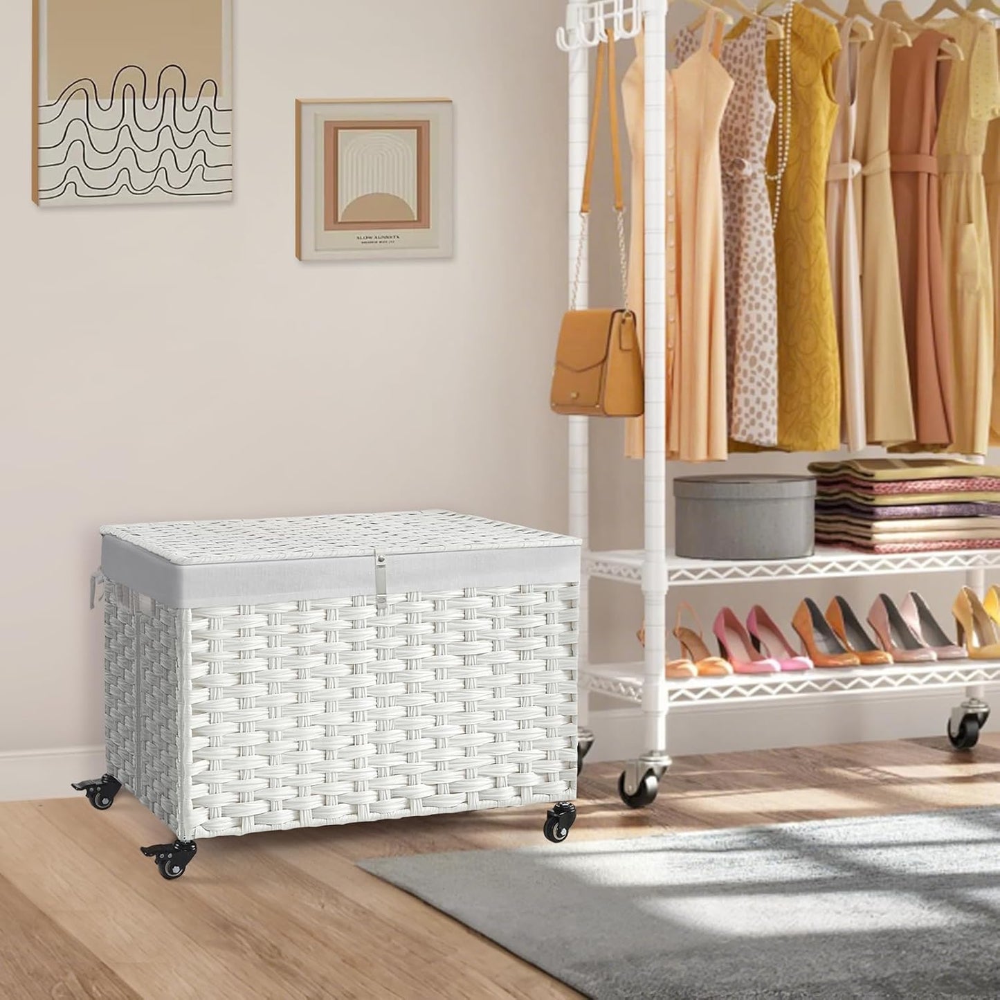 Cesta almacenamiento ratán 180L con ruedas plegable