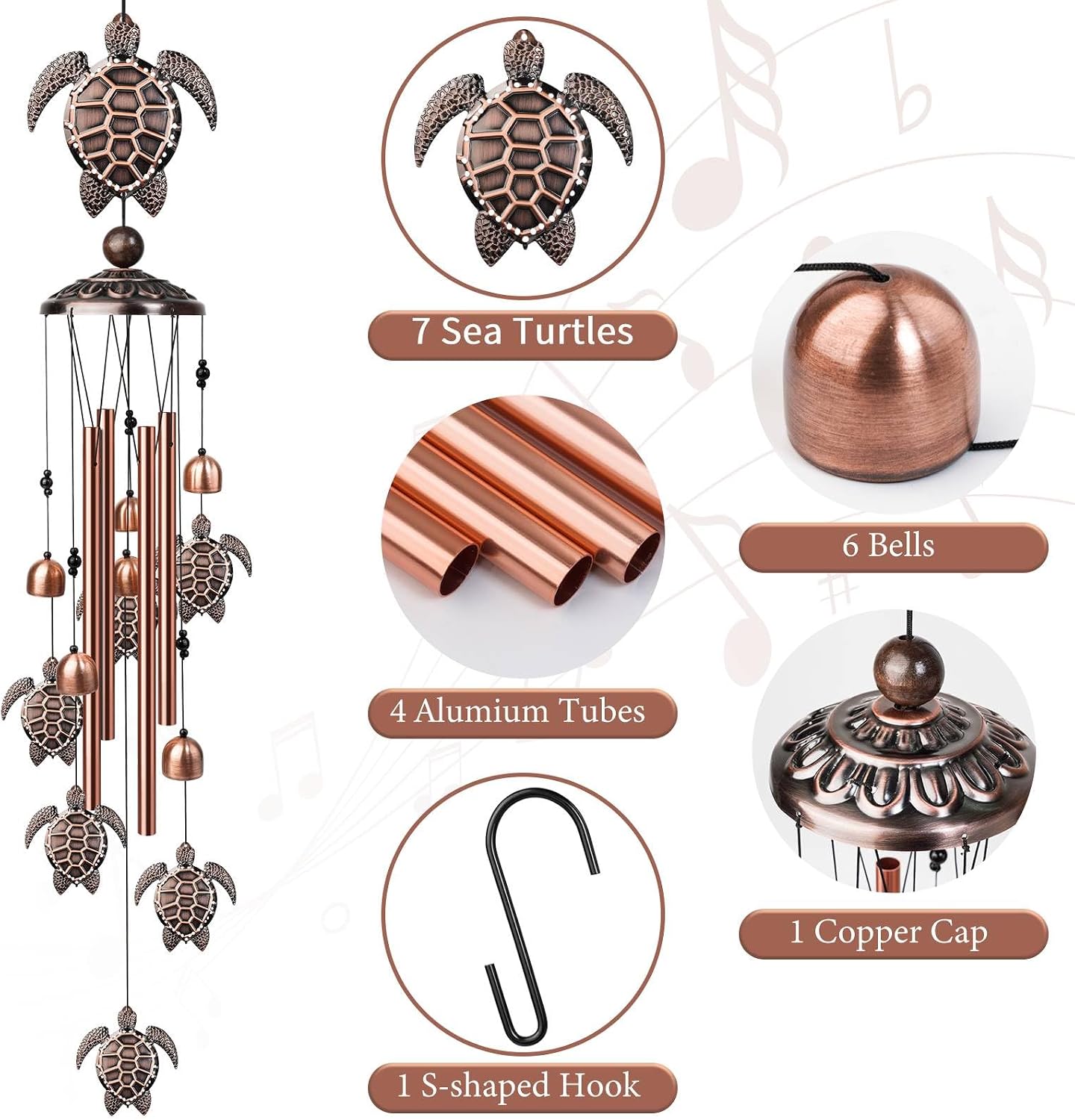 Campanillas viento forma tortuga marina decorativas 35"