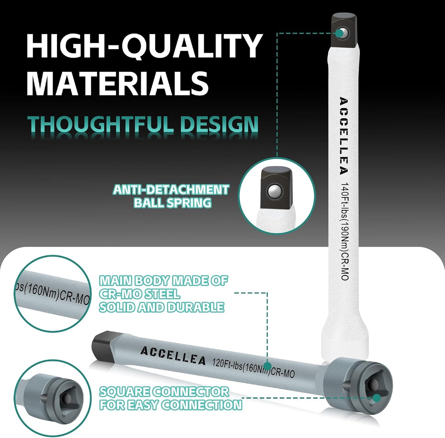 Set 5 barras extensoras torque 1/2 pulg 65-140 ft-lb CR-MO
