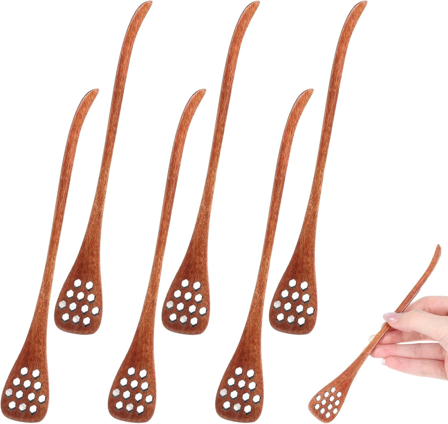6 Cucharas Miel Madera 7pulg Mango Largo Reutilizables