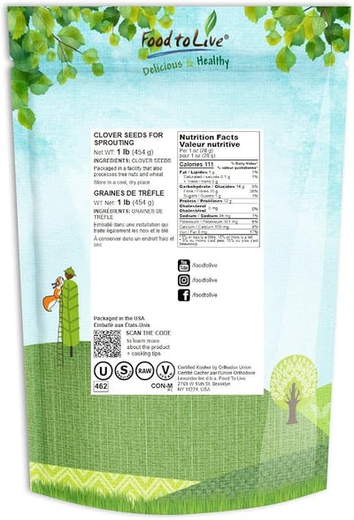 Semillas trébol para brotar 1lb puras veganas kosher