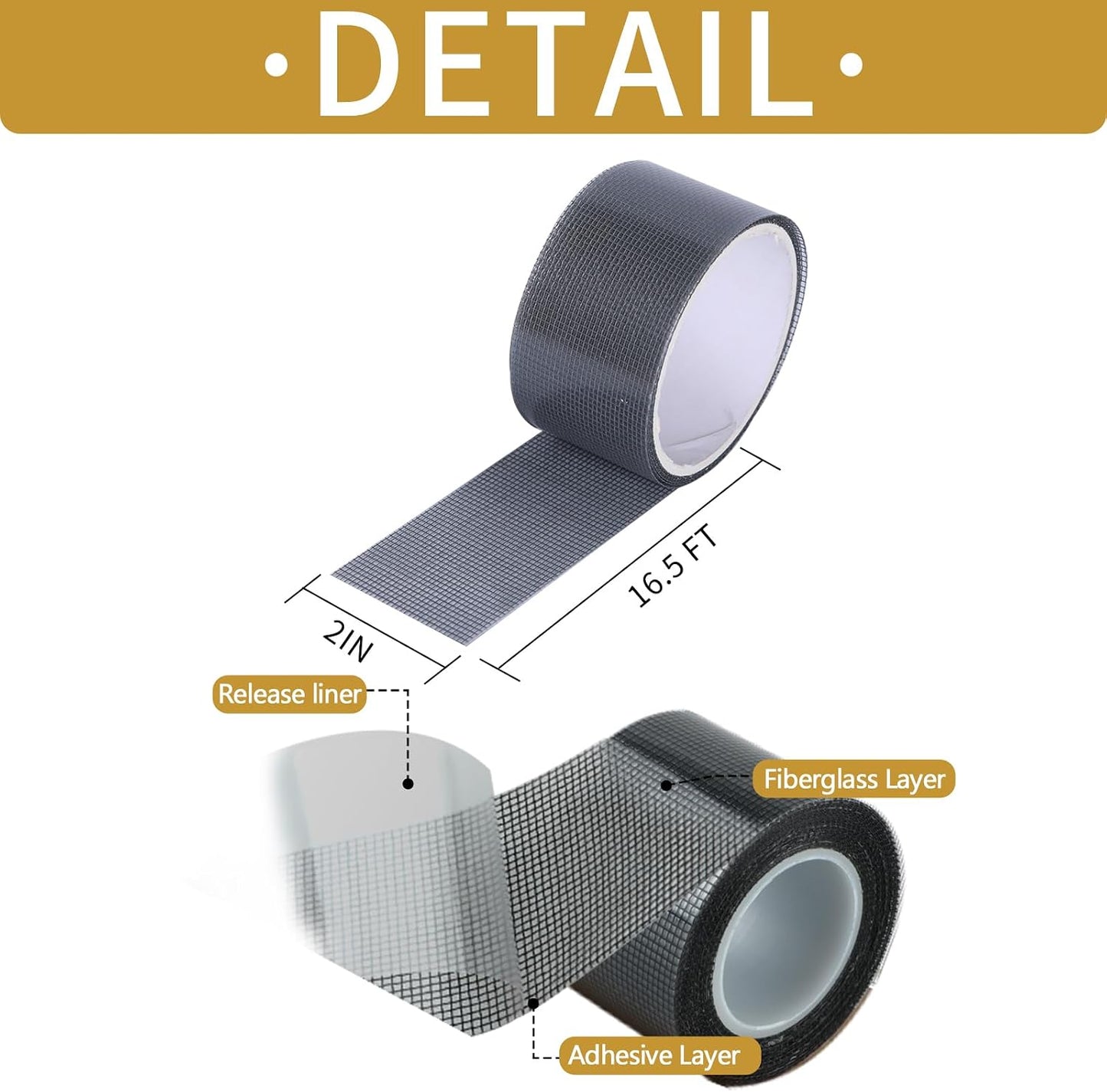 Kit reparación ventana 16.5ft cinta adhesiva fibra vidrio gris