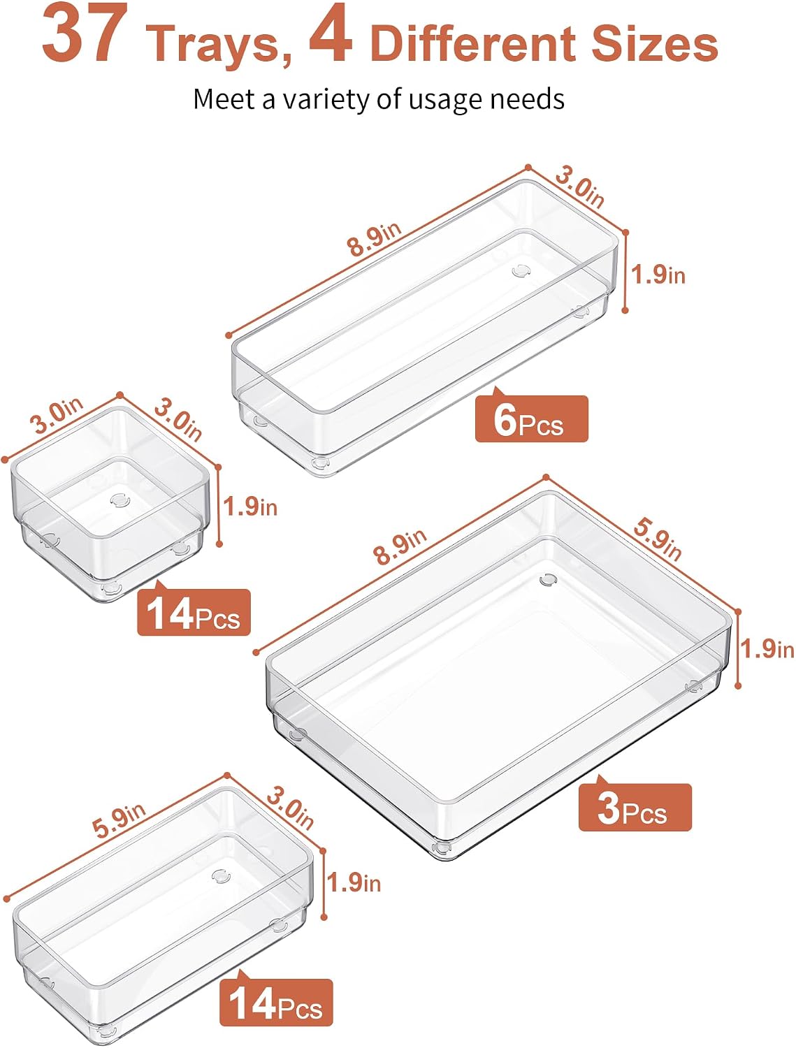 Organiz. cajones 37 pzas con silicona antiderrap