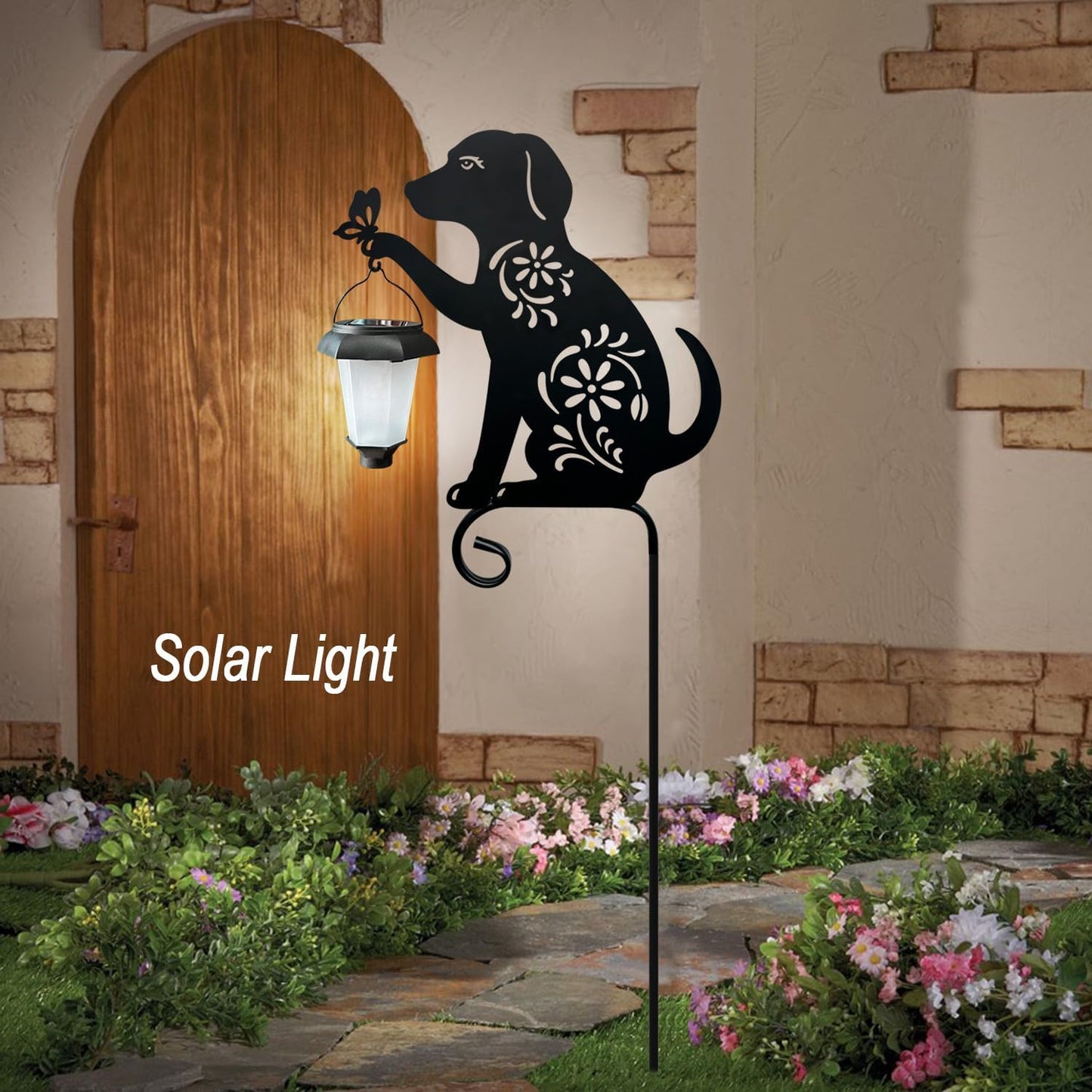 Farol solar con estacas decorativas para jardín y patio
