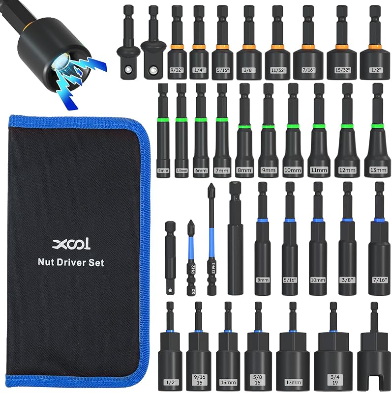 Set 36 llaves magnéticas métricas SAE 1/4" brocas impacto