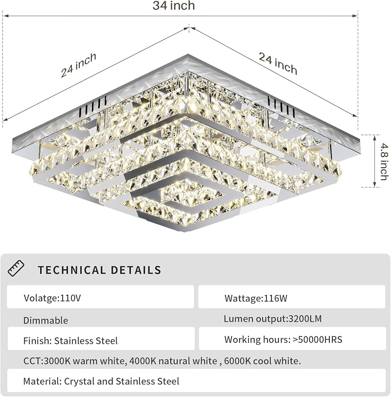 Lámpara araña cristal 34pulg control remoto LED sala