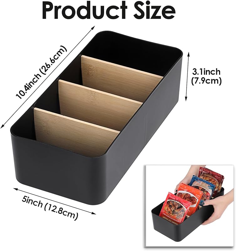 Organiz. condimentos madera bambú 4 compartimentos negro