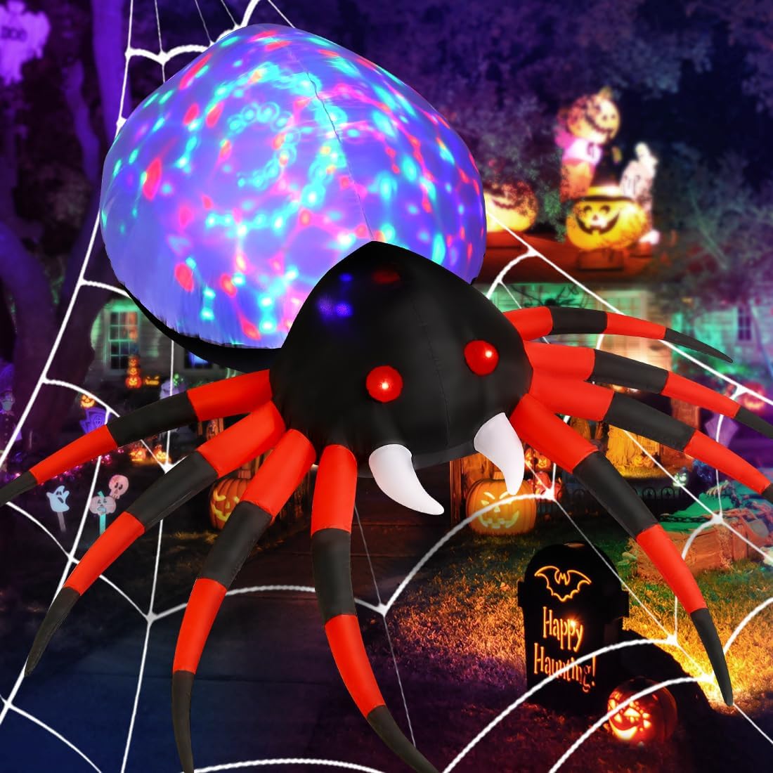 Araña inflable Halloween 8ft con luz patio jardín