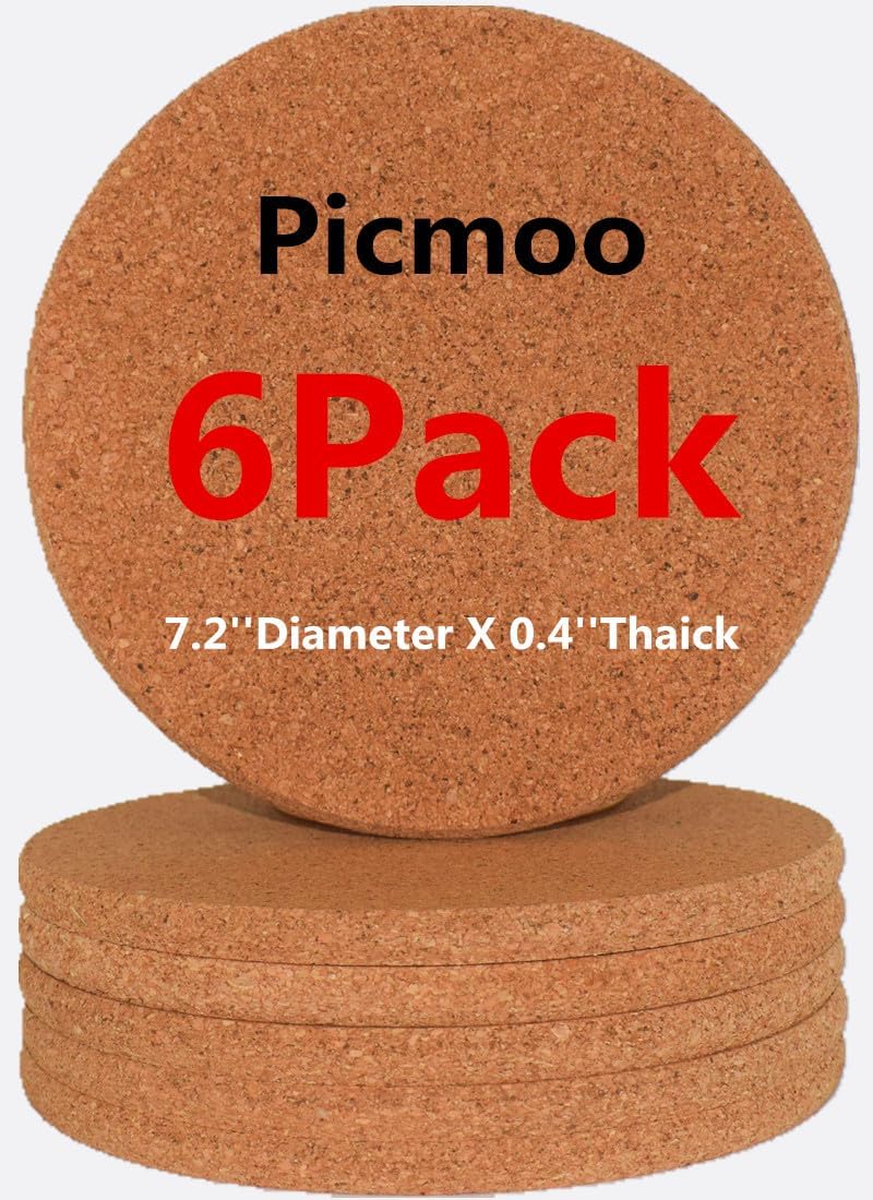 6 Pzas Posavasos Corcho Grueso 7.2pulg Tablero Multifuncional