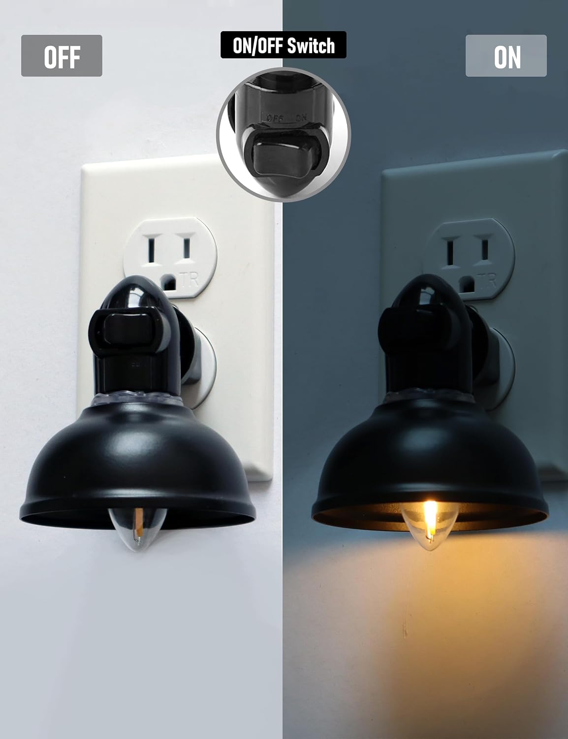 Luz Nocturna Enchufable con Interruptor Set 2 Led Vintage Metal