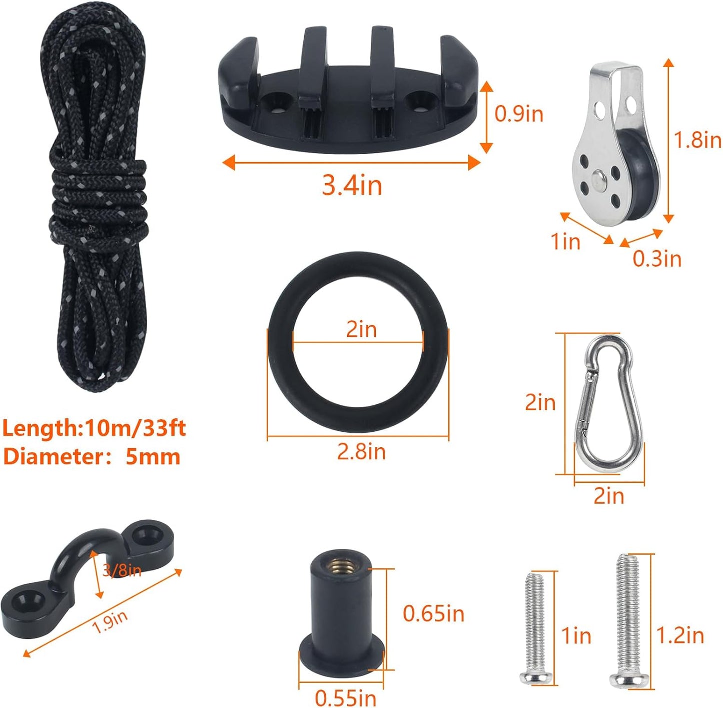 Kit anclaje canoa kayak cuerda reflectante 33pies