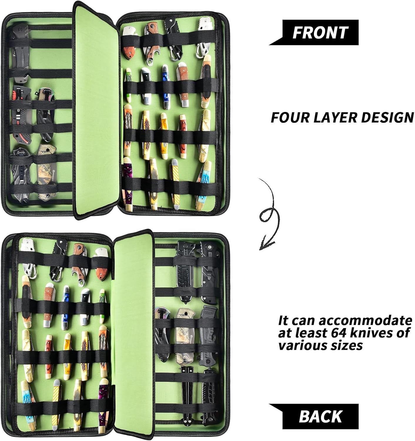 Vitrina plegable para 66 cuchillos de bolsillo EDC verde