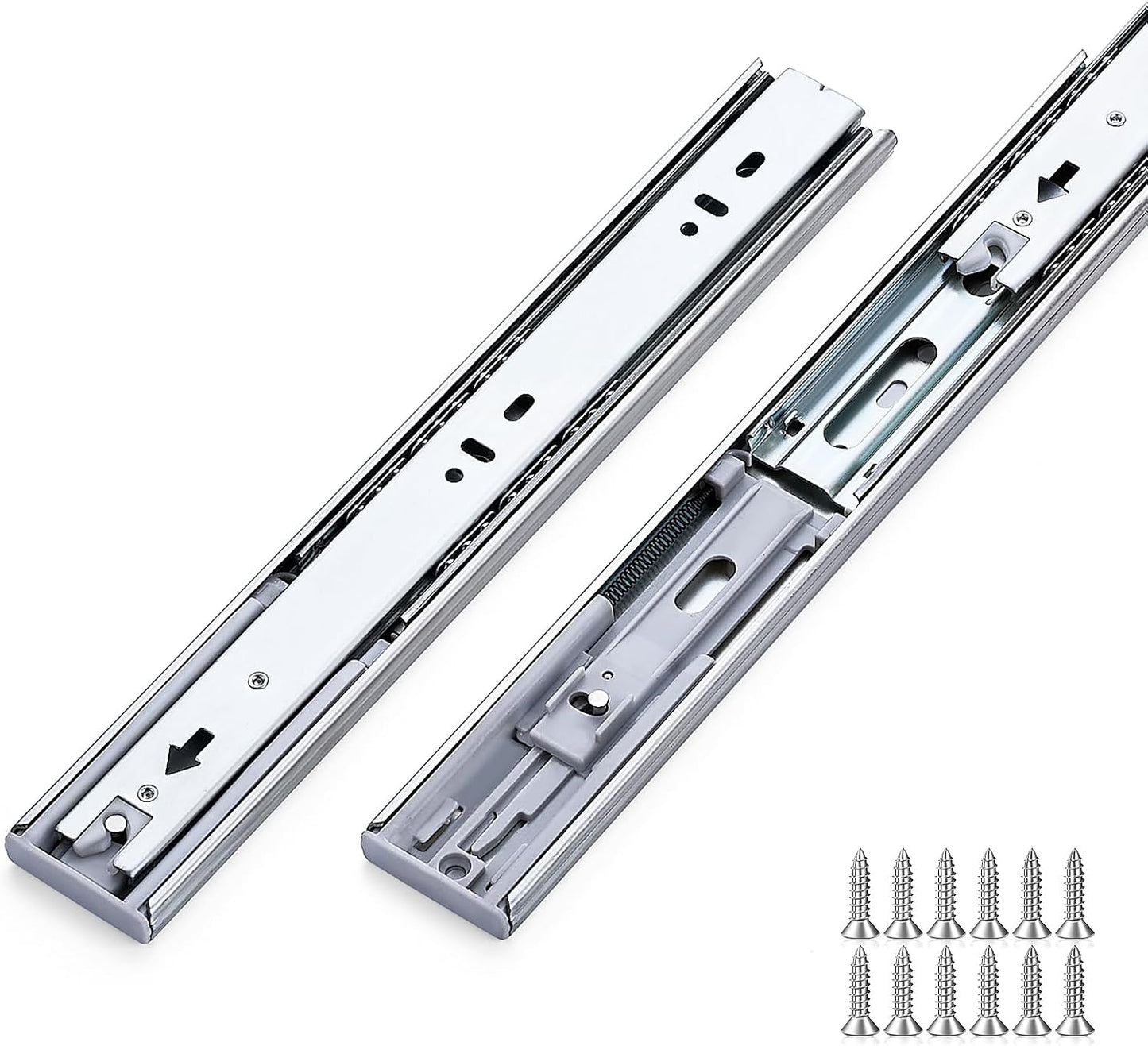 Deslizadores cajón suave 20pulg rodamiento metal plateadas
