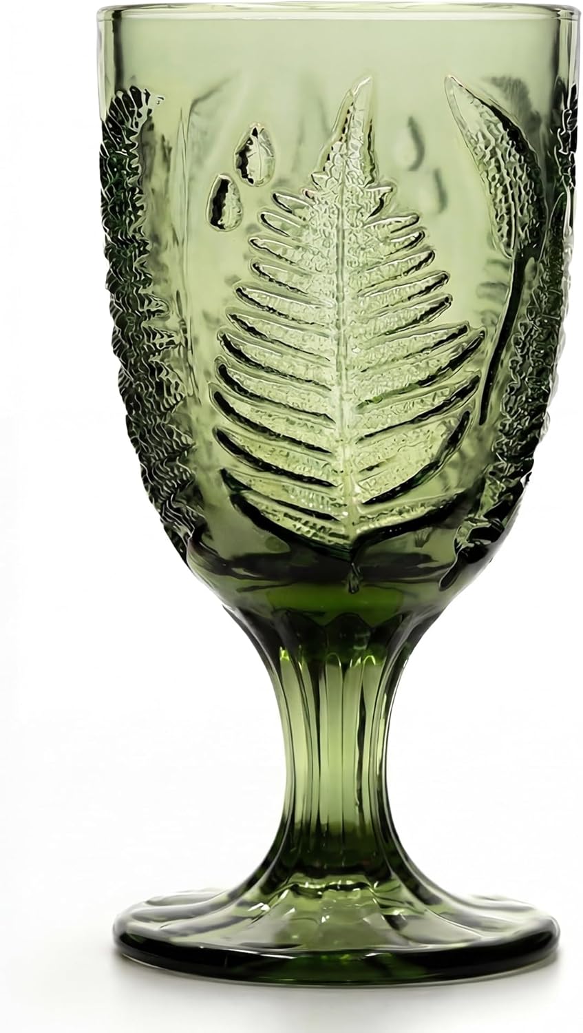 Copa 10oz diseño helecho verde relieve tallo único vintage