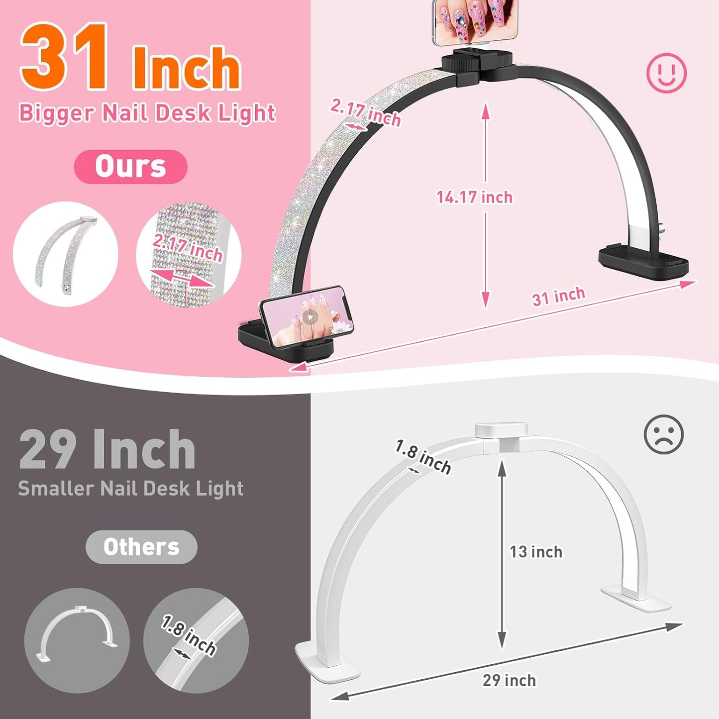 Luz media luna 29pulg escritorio uñas con soporte teléfono