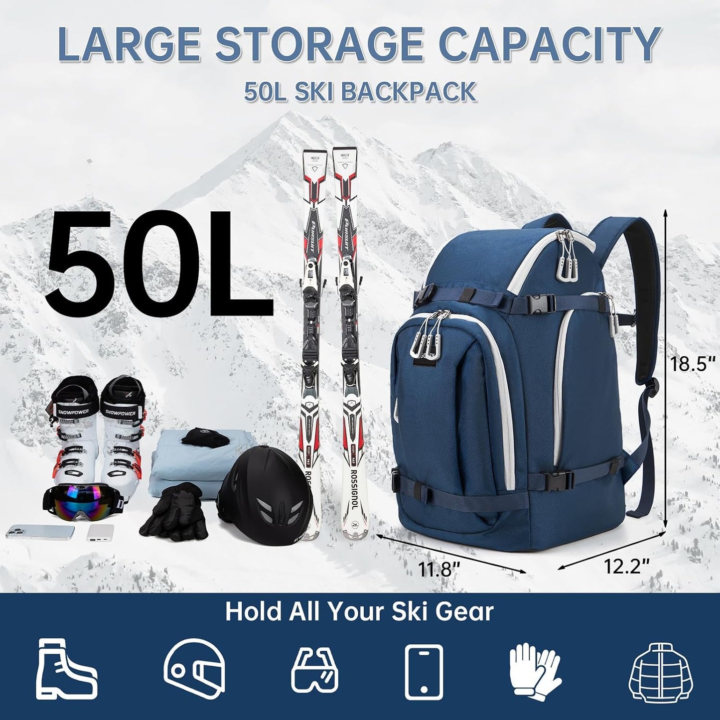 Bolsa maleta para botas esquí 50l impermeable