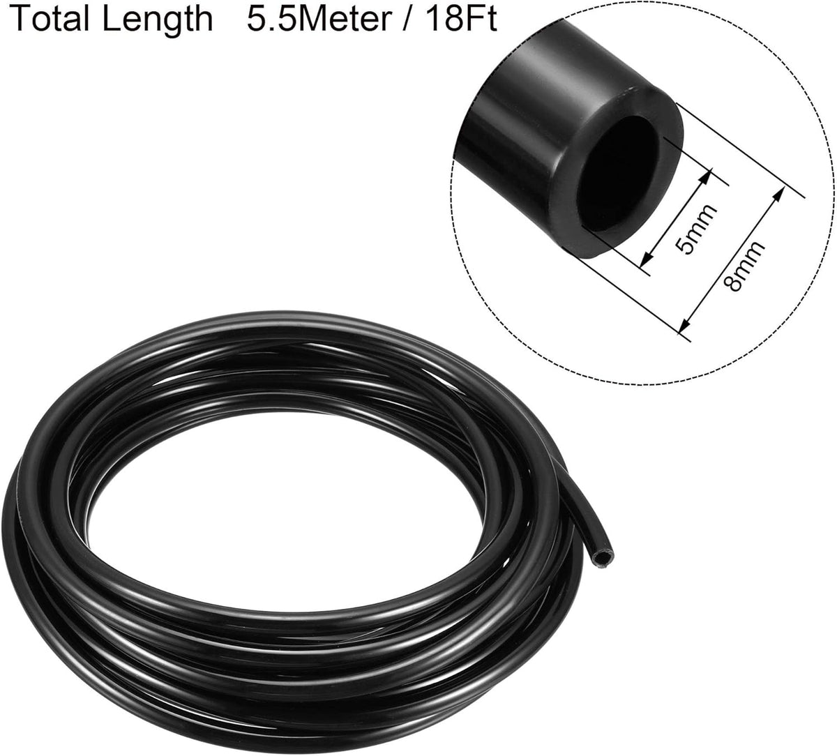Tubería aire neumática 0.315pulg x 0.197pulg 18ft poliuretano negro