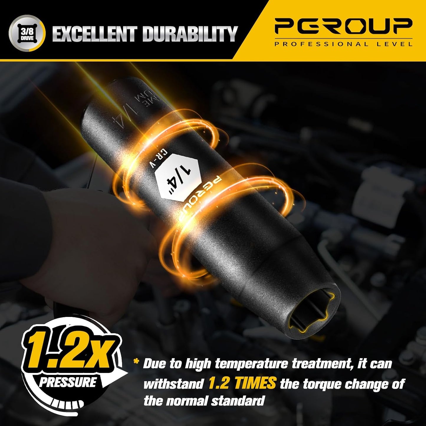 Set llaves impacto 3/8 SAE 6 puntas acero Cr-V fosfato negro