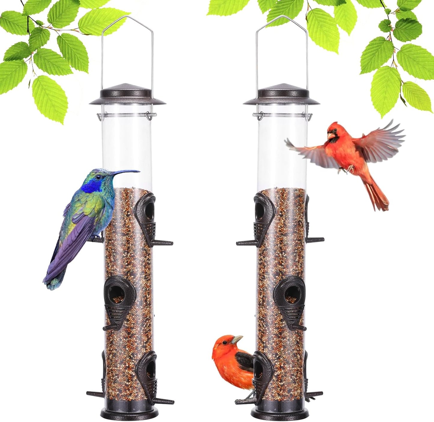 2 Comederos Metal Tubo 6 Puertos para Pájaros Exterior