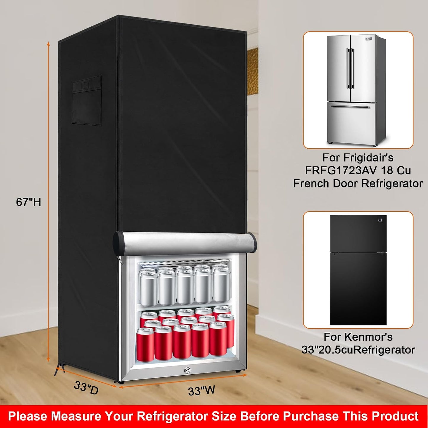 Funda refrigerador al aire libre 33x33x67 negra
