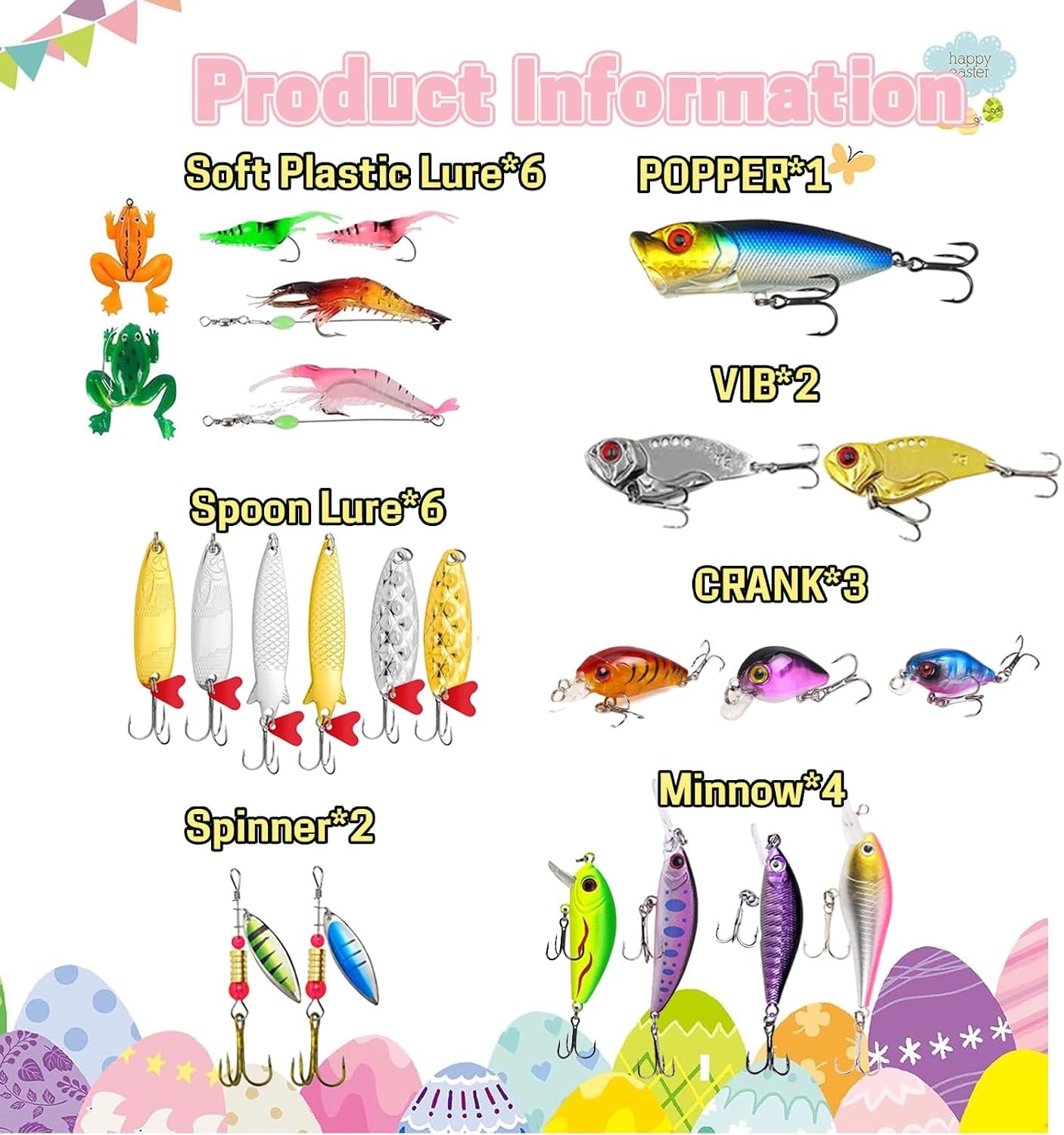 Set 24 huevos Pascua con señuelos pesca reales