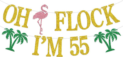 Cartel fiesta 55 cumpleaños purpurina piña hawaiano luau