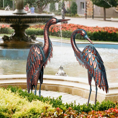 Estatuas grúa metal 27.56pulg juego 2 garzas bronce jardín