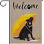 Bandera jardín perro labrador negro sombrilla amarilla patio