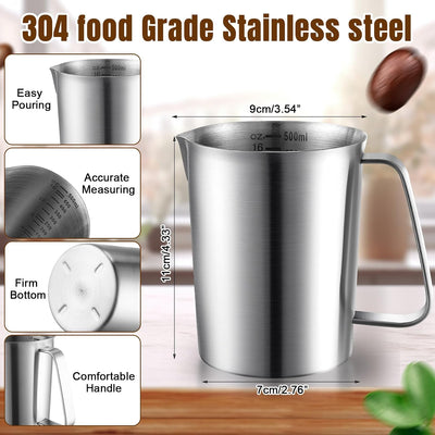 4 Jarras Acero Inox 16oz con Labio Vertido y Medidor