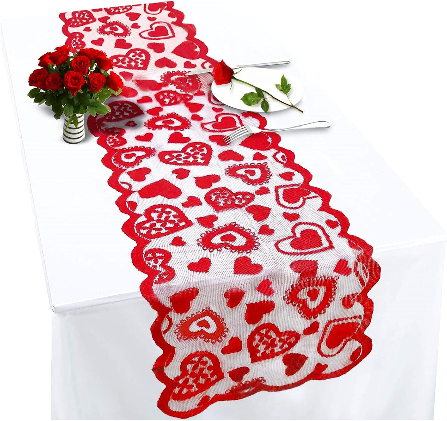 Mesa encaje corazón rojo 13x72pulg san valentín