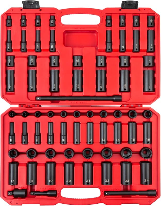Set llaves impacto 6 puntos 3/8 pulg 72 pzas
