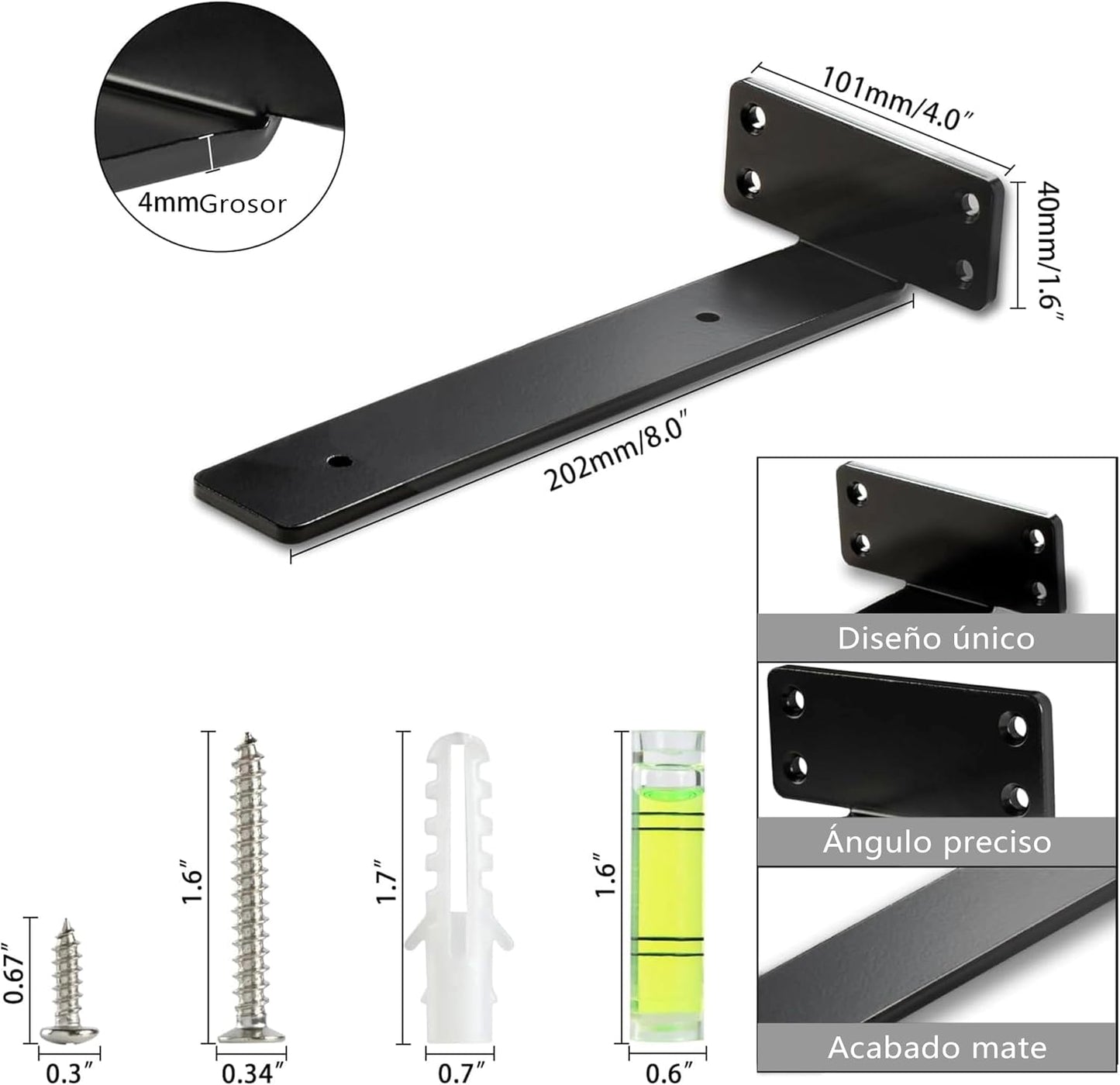 Soporte estante 8pulg color negro set 2