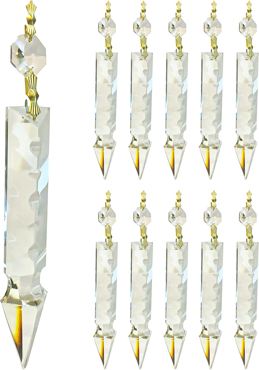 Candelabro prisma cristal K9 6pulg forma lanza con conectores latón