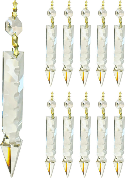 Candelabro prisma cristal K9 6pulg forma lanza con conectores latón