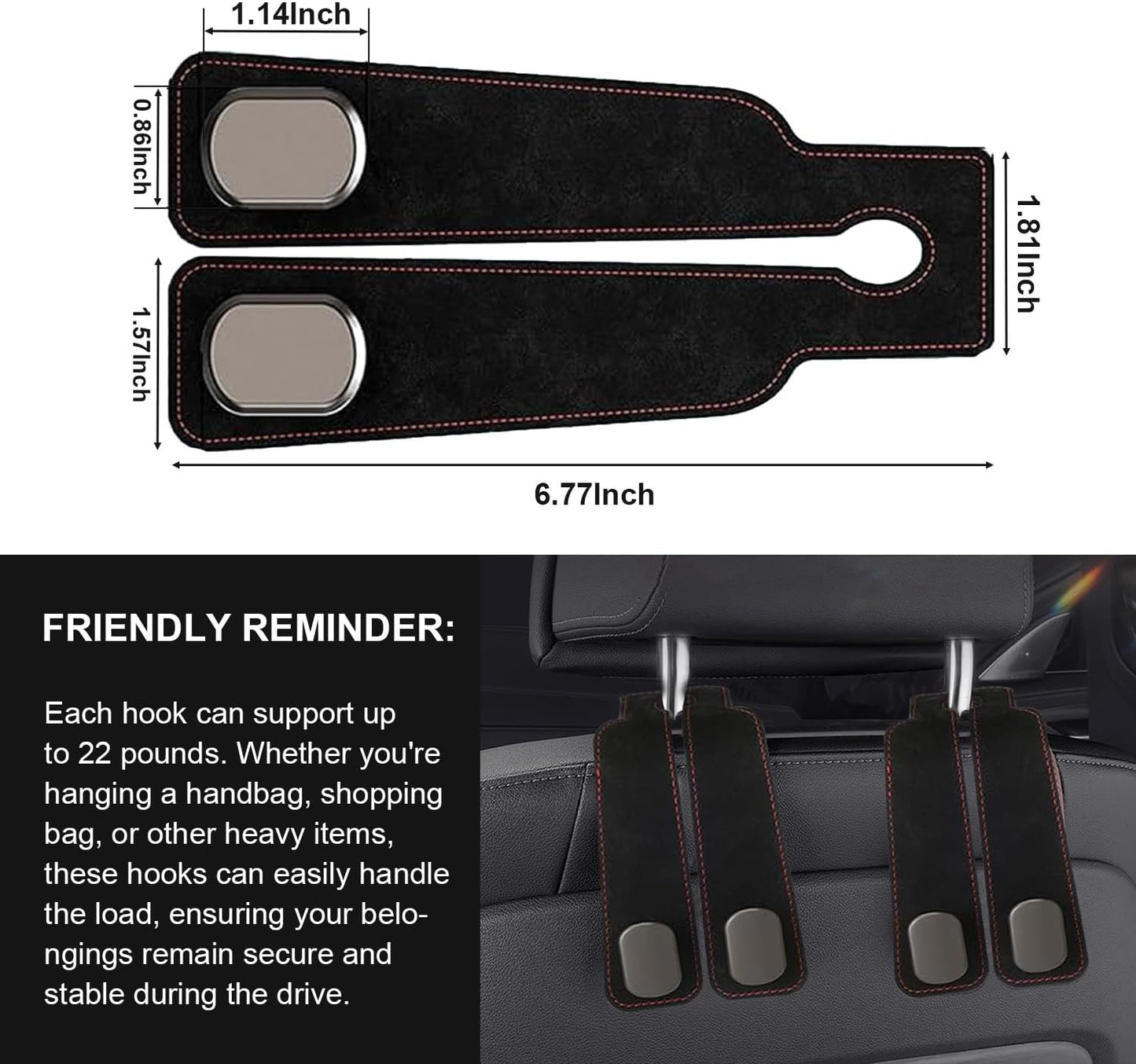 Set 2 ganchos asiento trasero coche para bolsos