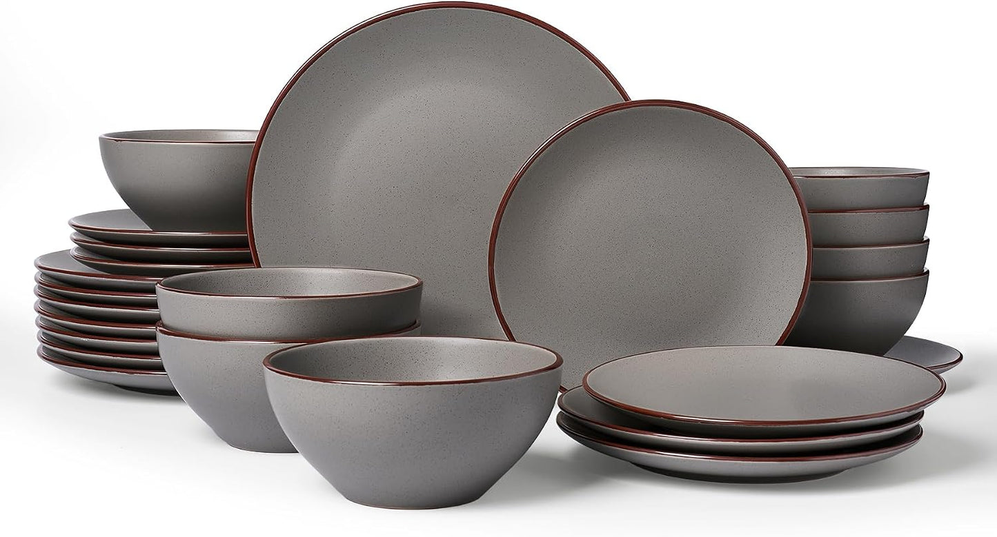 Set 24 Pzas Vajilla Cerámica Moteada Gris Oscuro Mate