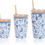 Funda aislante reutiliz. taza café 3pzas flores azul