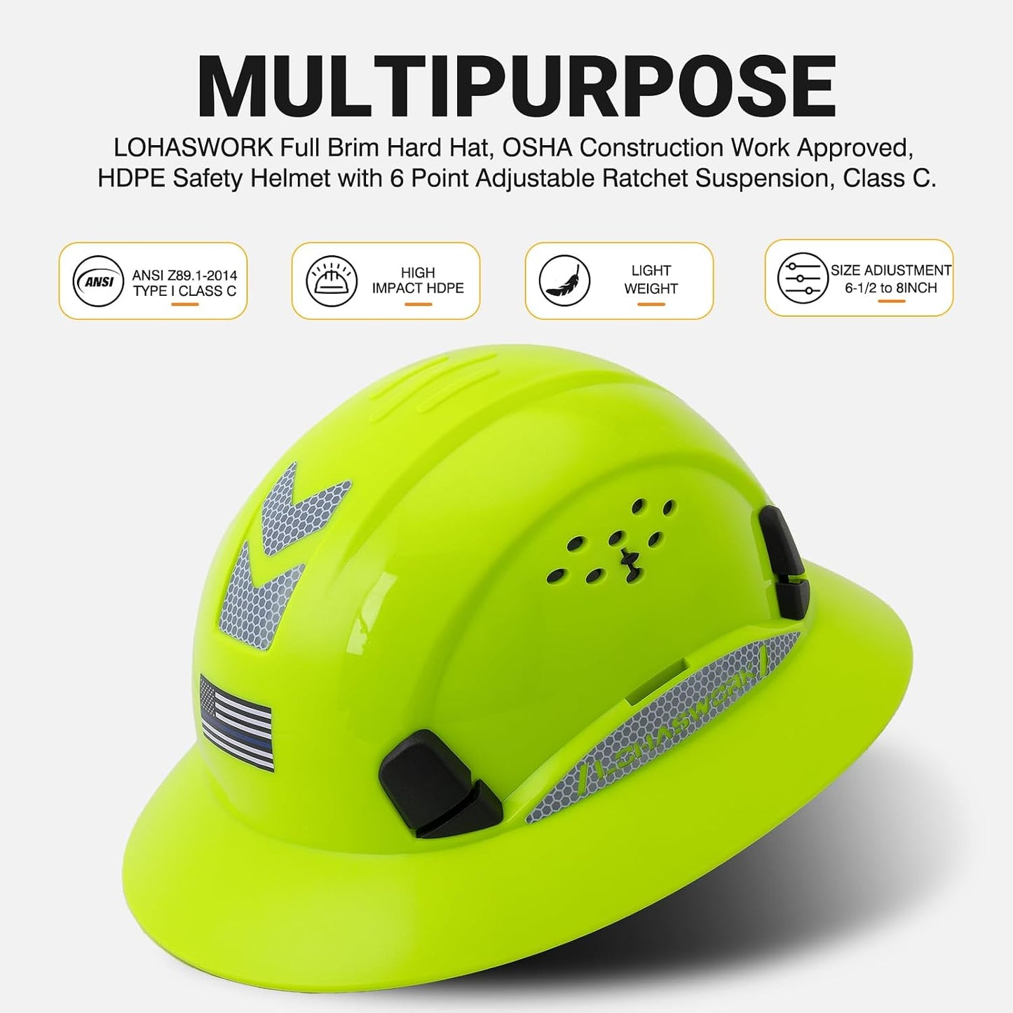 Casco de ala completa aprobado OSHA con ventilación ajustable