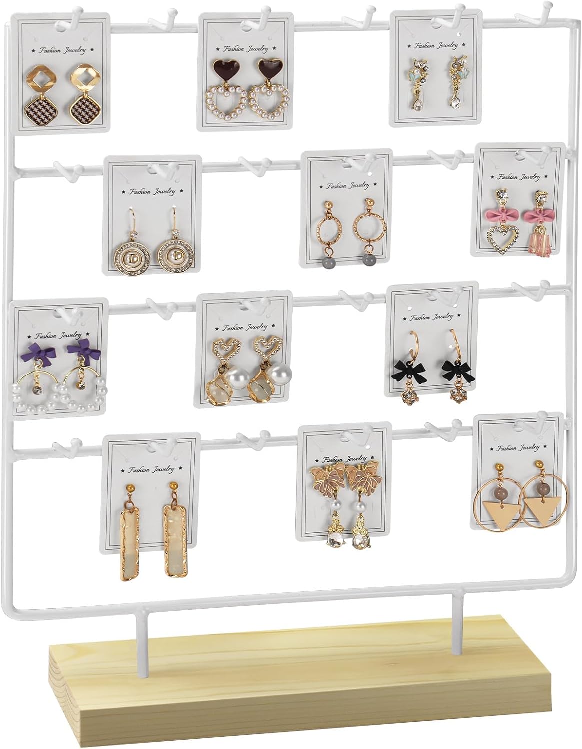 Soporte aretes 4 niveles madera 24 ganchos blanco