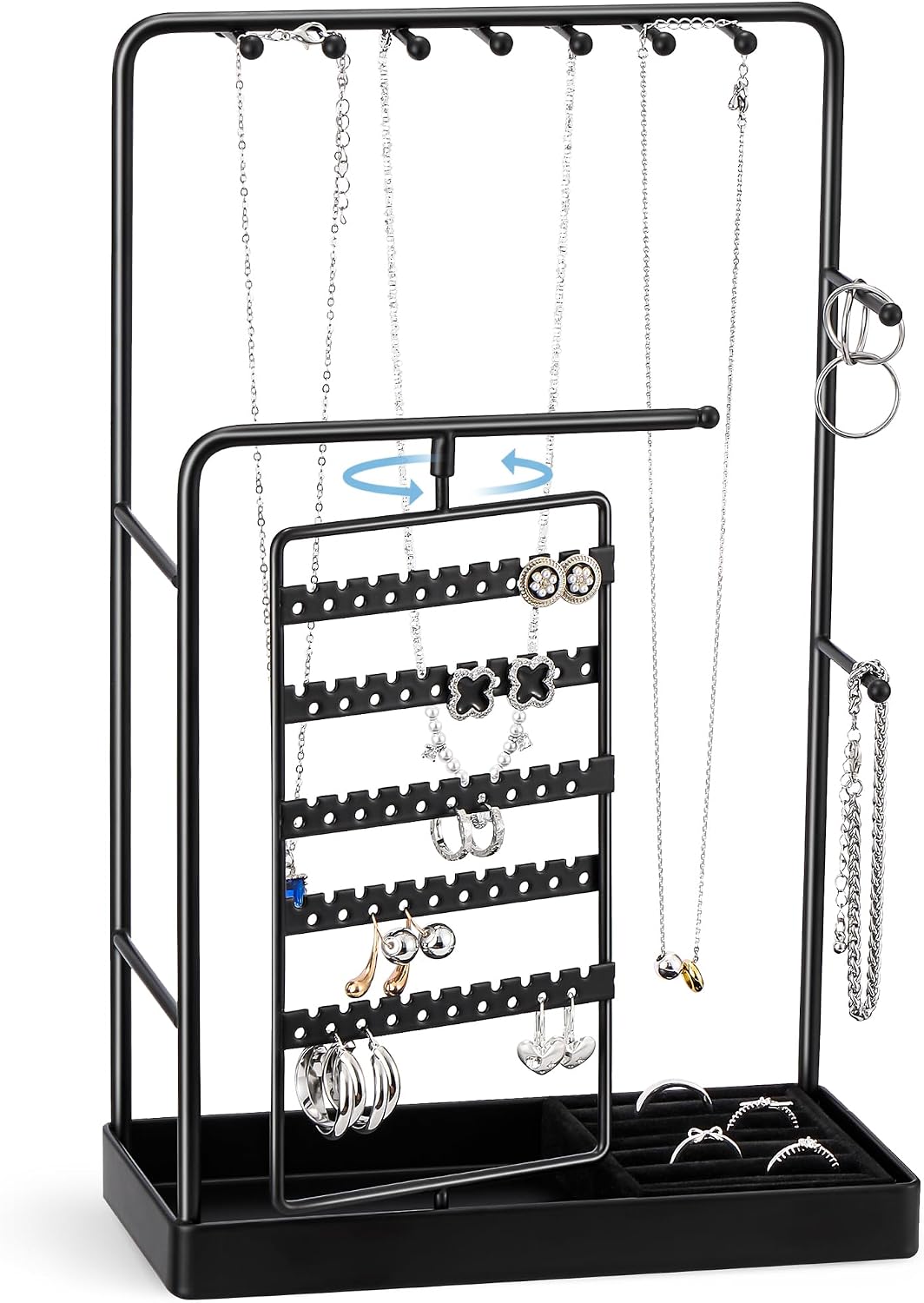 Soporte giratorio joyería con bandeja anillos y pendientes