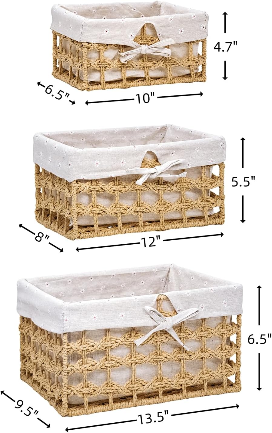 Cestas mimbre forradas set 3 para decorar y organizar