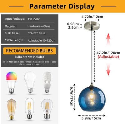 3 Luces Colgantes Vidrio Transparente Azul para Cocina Comedor