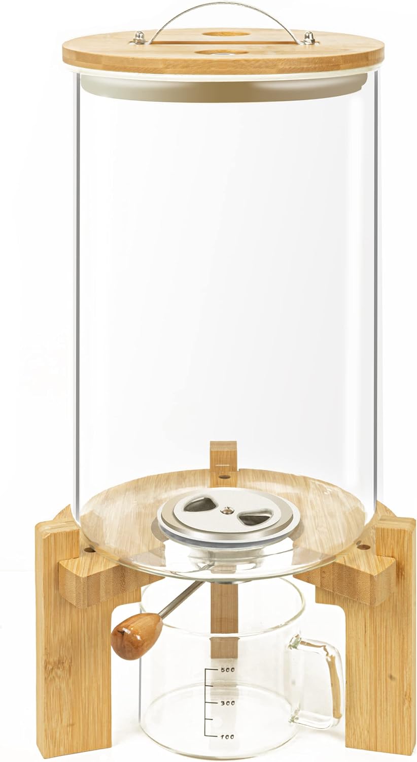 Dispensador arroz vidrio soporte bambú hermético