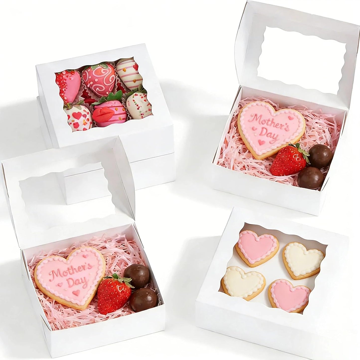 20 Cajas Dulces 5x5x2.5pulg con Ventana Blanco