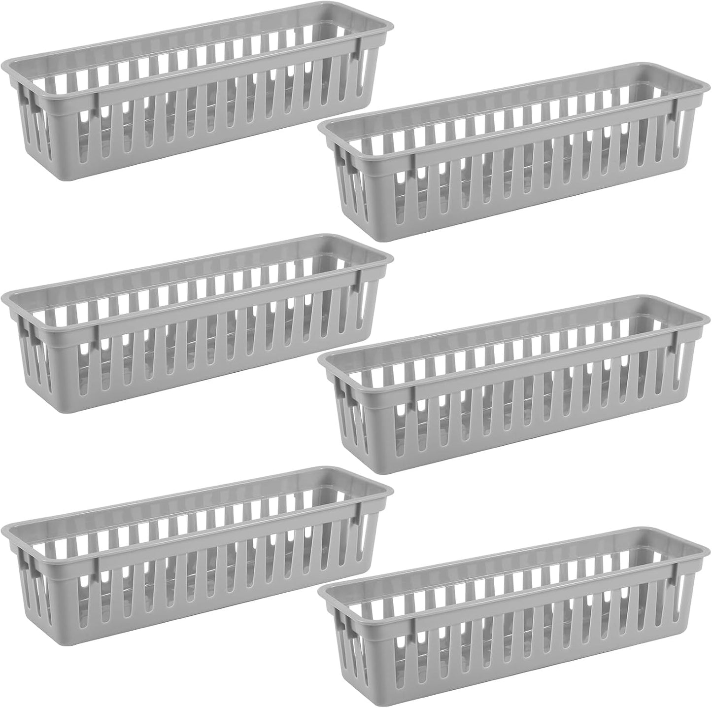 6 Cestas Plástico Gris 10x3" Organiz. Escritorio