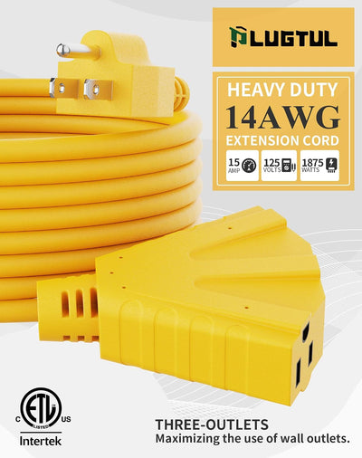 Cable extensión exterior 10ft 3 salidas 15a amarillo