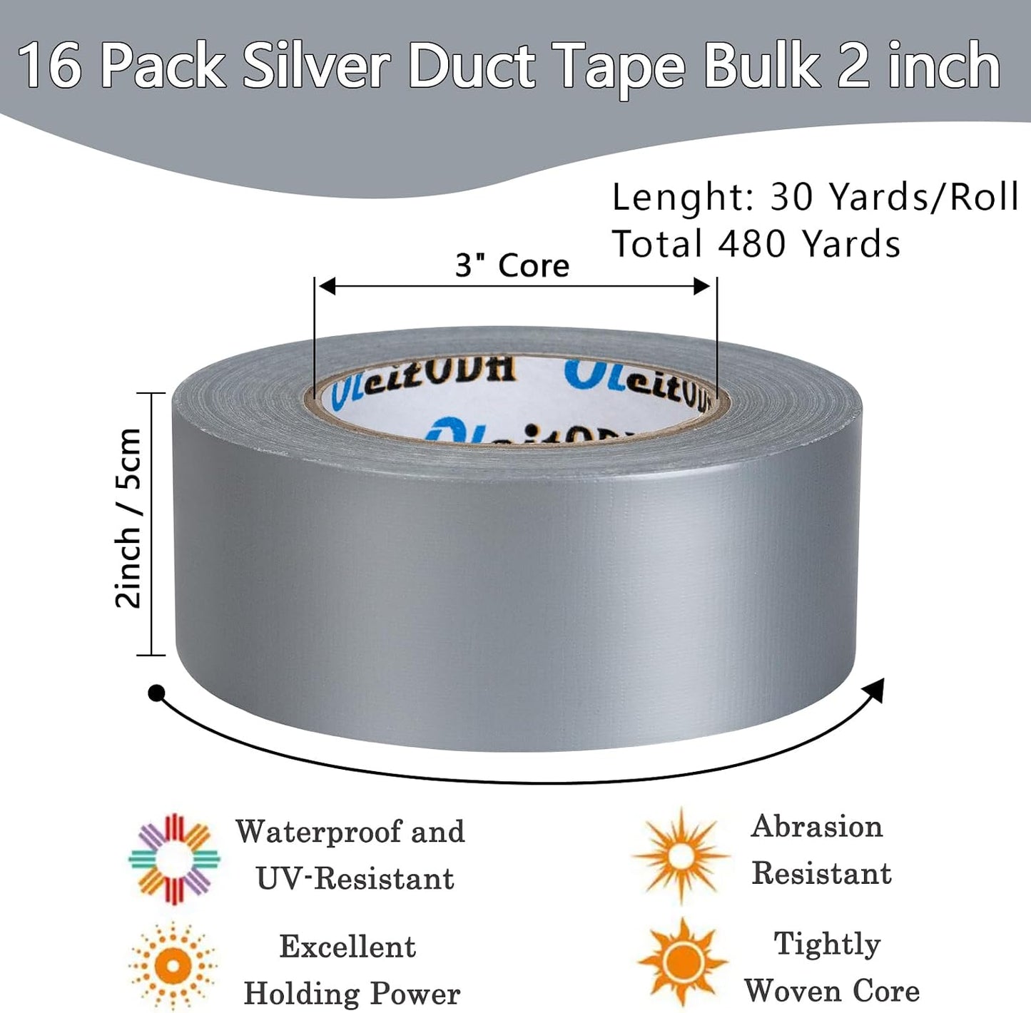Pack 16 Cintas Adhesivas Plateadas 2pulg x 27.4m Impermeable