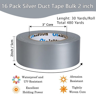 Pack 16 Cintas Adhesivas Plateadas 2pulg x 27.4m Impermeable